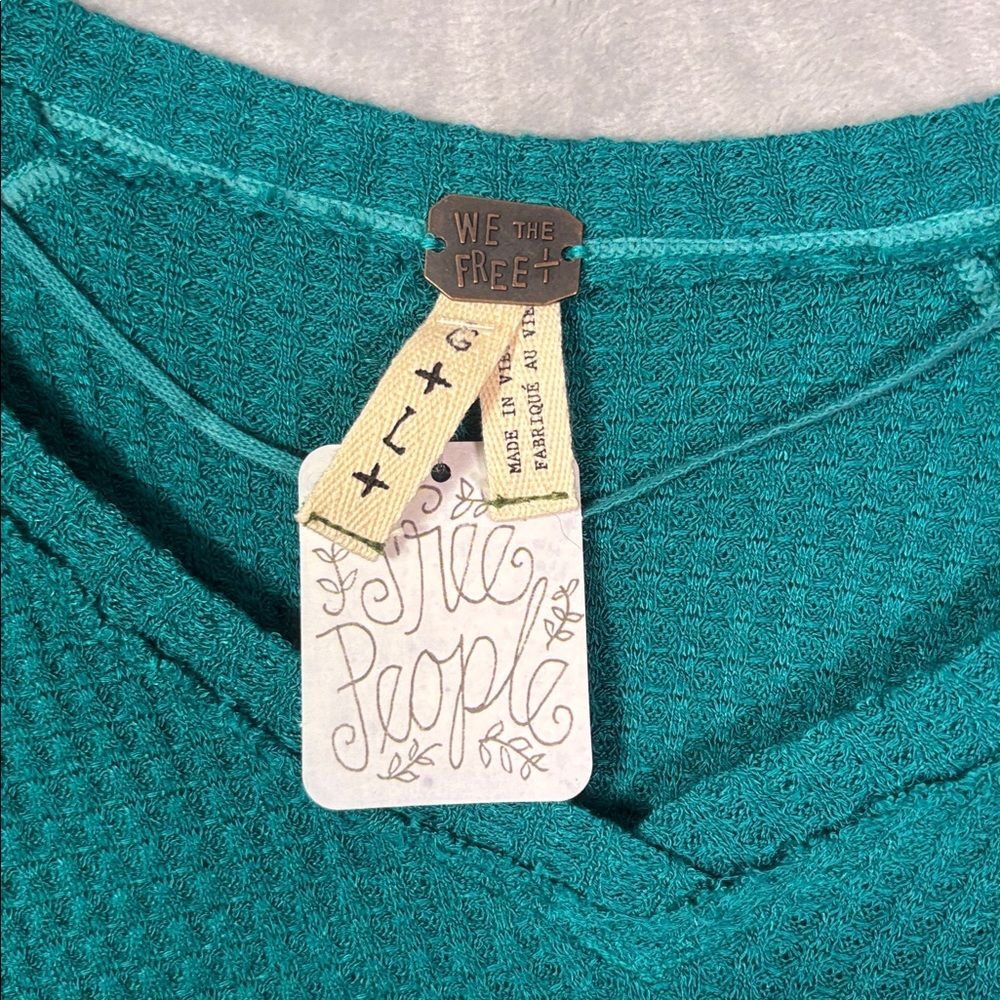 Free People Teal V-Neck Long Sleeve Tunic - Picture 3 of 12